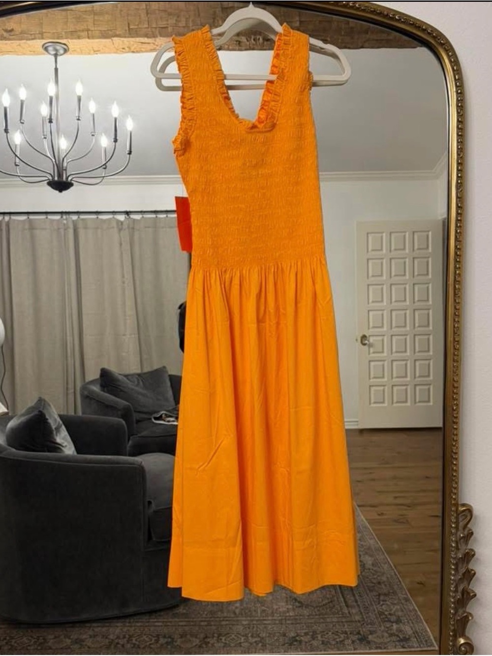 Simon Miller Bright Orange Maxi Dress with Smocked Bodice